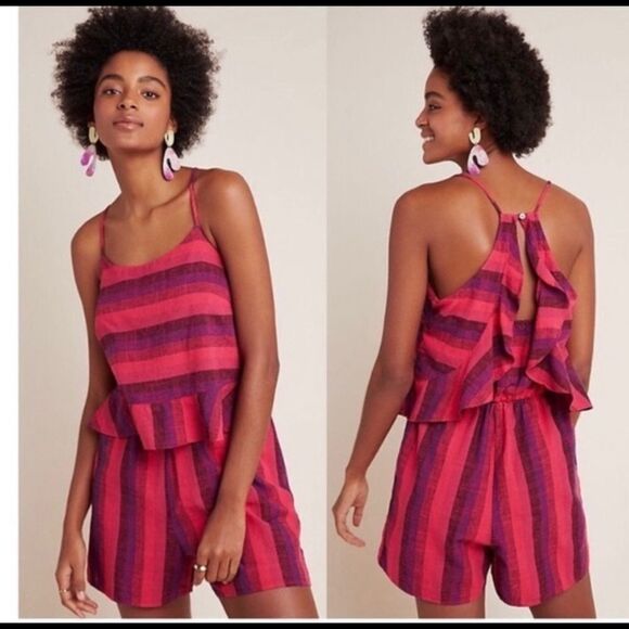 Anthropologie Red and Purple Striped Jumpsuit - Picture 1 of 11